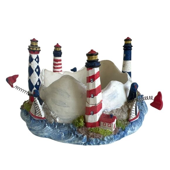 Candle Holder Nautical-Themed Lighthouse Sailboat and Flying Birds Resin - Picture 2 of 10